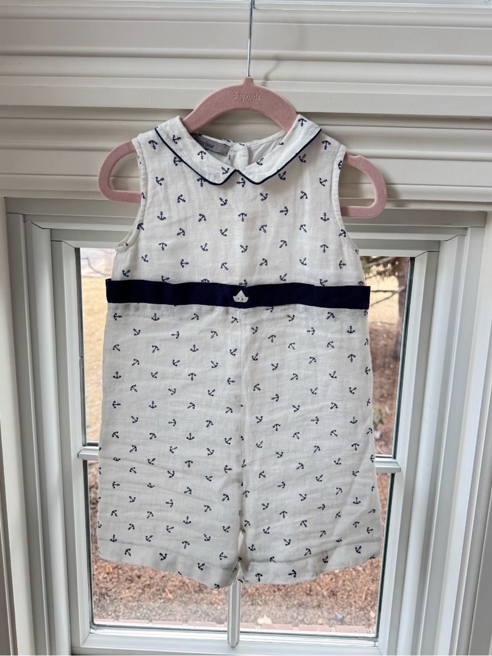 Fleurisse Anchor Sleeveless Romper in White and Navy